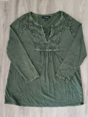 🌟2/$20🌟 Medium - Olive Green Boho Embroidered Yoke Tunic - Lucky Brand